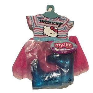 My Life As Hello Kitty Doll Pink Teal Tulle Dress Set Glittery Plastic Boots New